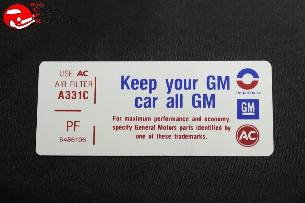 Primary image for 73 Pontiac 350-4V Keep Your GM All GM Air Cleaner Decal PF 6486106