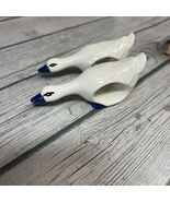 Retro Ceramic Duck Napkin Rings Set of 2 White Blue Country 1980's Vintage - $16.82