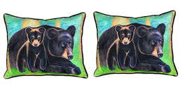 Pair of Betsy Drake Bear and Cub Large Pillows 16x20 - £71.05 GBP