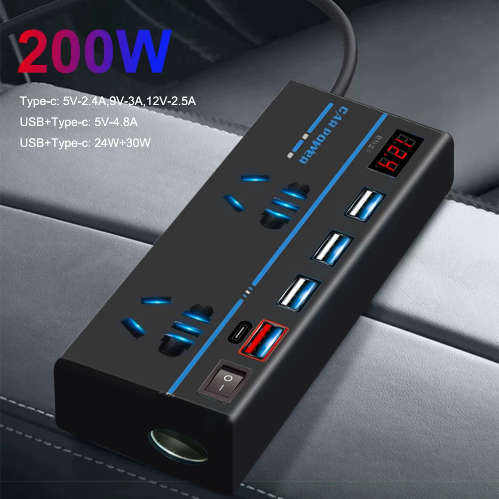 Car Inverter DC 12V to AC 110V/220V 200W Converter Auto Power Adapter TypeC USB - £19.05 GBP+