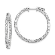 Sterling Shimmer Silver  60 Stone 2.25mm CZ In and Out Round Hinged Hoop Earring - $121.52