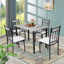 Costway 5 PCS Dining Room Set Faux Marble Top Table &amp; 4 Padded Chairs Furniture - £214.89 GBP