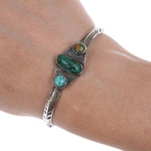 6&quot; 20&#39;s-30&#39;s Navajo Ingot Silver Whirling log cuff bracelet with turquoise - £454.46 GBP