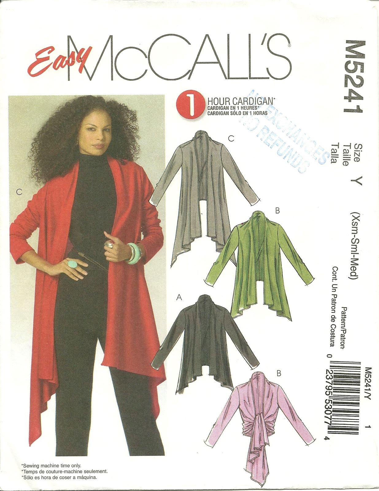 McCall's Sewing Pattern 5241 Misses Womens Cardigan Diagonal Hem XS S M New - $9.99