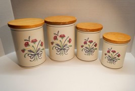 Lenox Poppies On Blue Floral Chinastone Wood Lid Round Canister Set of 4 USA - £71.76 GBP