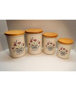 Lenox Poppies On Blue Floral Chinastone Wood Lid Round Canister Set of 4... - £71.84 GBP