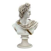 Dios Apolo Busto Cabeza Dios Griego Romano Estatua Escultura Mármol Fundido... - £42.95 GBP