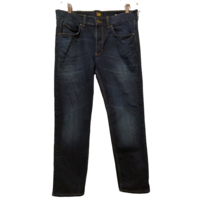 Lee Mens Classic Straight Jeans Blue Stretch Dark Wash Denim Whiskered 36x30 - £14.21 GBP