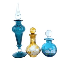 Vintage Art Glass Perfume Bottles Lot of 3 Pairpoint, Bohemian Cut Overl... - $148.50