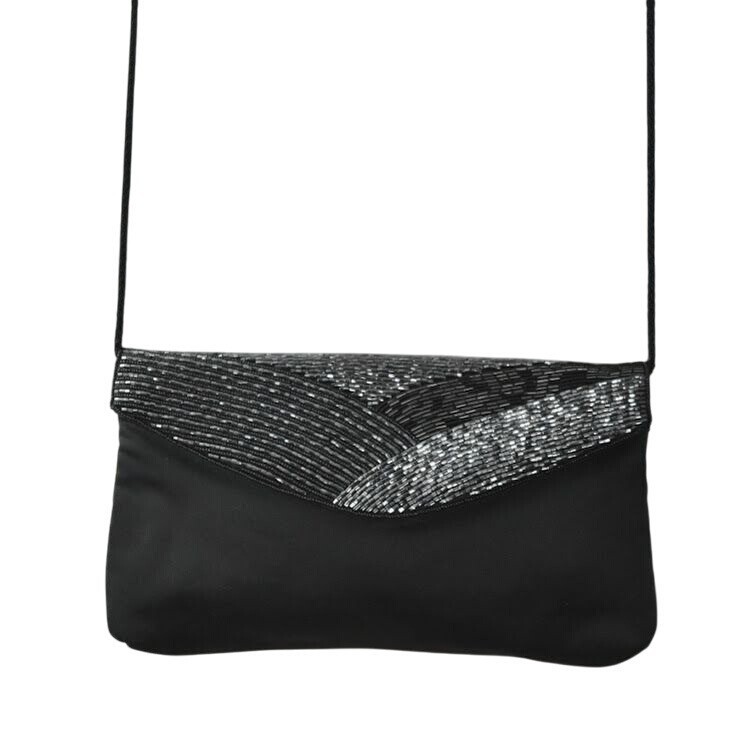 Cadaz Black Beaded Evening Bag Crossbody Clutch Flap Design Rope Prom Fo... - $11.99