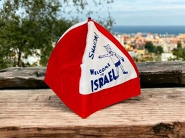Vintage Shalom Welcome To Israel Souvenir Child Yamaka Beanie Red White ... - $27.93