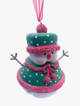 Hallmark Happy Bell Snowman Christmas Ornament 2002 Green Pink Girl Female - $27.90