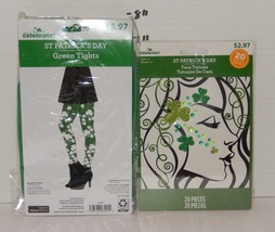 St. Patrick&#39;s Day Garb Tights and Face Tattoos Green Clover Holiday - $6.88