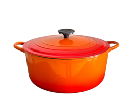 Vintage Le Creuset France 5.5 qt Flame Orange Cast Iron #26 Letter F Dutch Oven - £141.62 GBP