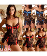Sexy Lingerie Women Sheer Sleepwear Lace Babydoll Nightwear Dress G-stri... - €15,47 EUR