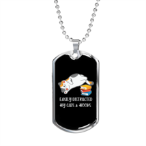 Easily Distracted By Cats Necklace Stainless Steel or 18k Gold Dog Tag 24&quot; Chai - £38.52 GBP+