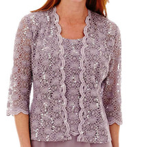 R&amp;M Richards Womens Sequined Lace Chiffon Jacket,Size 12,Orchid - £94.96 GBP
