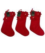House Garden Christmas Stocking Red Wool Poinsettia Applique Set Of 3 Ho... - €28,62 EUR