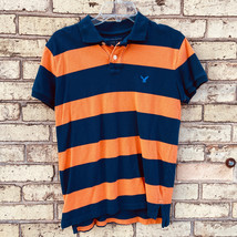 American Eagle Outfitters Men&#39;s Size S Navy &amp; Orange Stiped Polo Shirt - £7.74 GBP