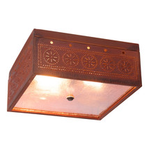 CEILING LIGHT Square Pierced &amp; Seedy Glass with Chisel Pattern &amp; Rustic Tin - $174.95