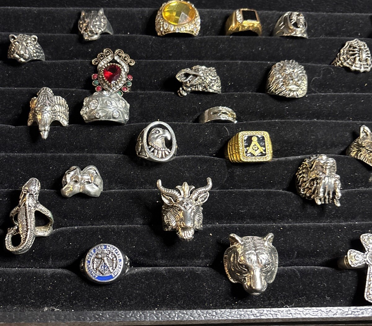 Ring Sizers Rings 33 Pc Men’s Women’s Fashion Ring Lot Mixed Sizes Chunky Animal Skull ...