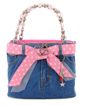 Denim Jean Purse w/ Polka Dots Ribbon -  BG-BJ117MPK - £38.75 GBP