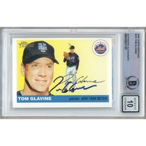 Tom Glavine New York Mets Signed 2004 Topps Heritage Card #225 BGS Auto 10 Slab - £119.89 GBP