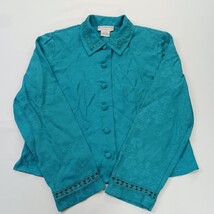 Karin Stevens Women's Turquoise Open Back Front Button Blazer Jacket Size 8 image 15