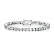 10 Ctw Round Simulated Diamond 14K White Gold Over Silver Tennis Bracelet 6.5&quot; - £168.74 GBP