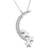Crystal crescent moon star sterling silver necklace - $14.55