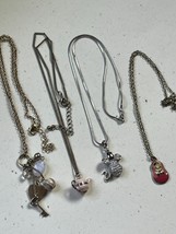 Lot of Silvertone &amp; Goldtone Chains w Small Rhinestone Encrusted Mouse E... - £7.50 GBP