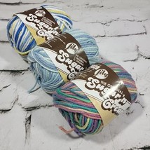 Lily Sugar &#39;n Cream Yarn Lot 3 Skeins Shaded Denim Rainbow Bright Stripes  - £11.66 GBP