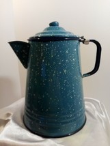 Vintage Blue and White speckled Enamelware Pitcher with Hinged Lid - $21.78