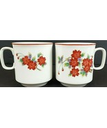 Neiman Marcus Floral Tea Cups 3 1/4&quot; x 3&quot;  Red Set Of 2 - $261.51 MXN