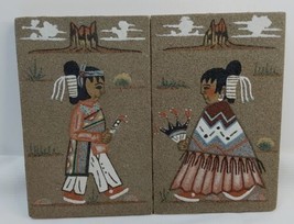 NAVAJO BOY AND GIRL SAND ART PAINTING MADE IN WOOD EXQUISITE DETAIL ART  - $31.25