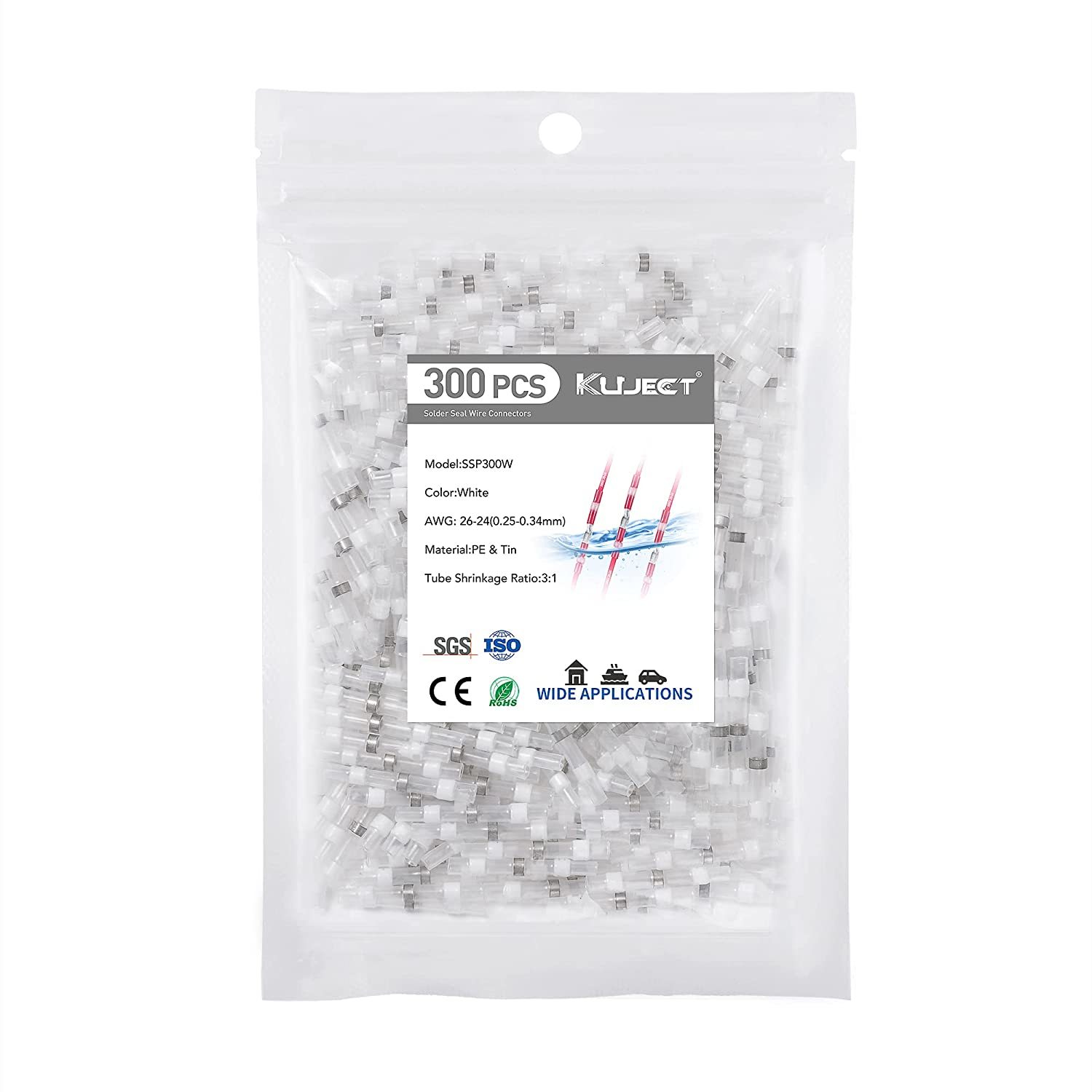 Kuject 300PCS Solder Seal Wire Connectors AWG 26-24, White Solder Seal Heat - $36.99