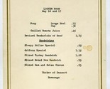 Locker Room Menu S H Country Club 1950&#39;s - $17.82