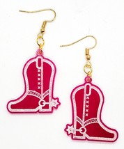Cowgirl Boot Earrings - Magenta Pink and White - Cowboy - Gift for Daughter - £13.63 GBP