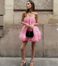 Zara Bnwt 2024. Pink Balloon Dress Organza Off Shoulder. 4661/304 - £69.12 GBP