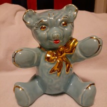 Pearl China Co, gold trim bear bank, turquoise, 1940&#39;s, ceramic, large 7... - $40.00