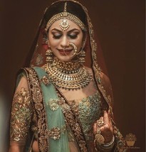 VeroniQ Trends-Indian Full Bridal Gold Plated Handmade Kundan With Green Beads N - £619.66 GBP