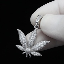 1.25Ct Round Cut Diamond Marijuana Leaf Hip Hop Pendant 14k White GOld Finish - £104.23 GBP