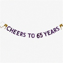 Sparkling Purple Celebration: 65 Years of Love - Glittery Pre-Strung Banner for - $27.71