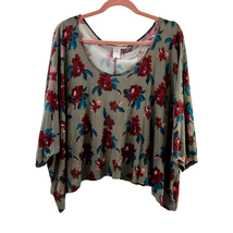 Charlotte Russe Red Roses Floral Rayon Blouse Top Size L Boho Style Made... - £24.03 GBP