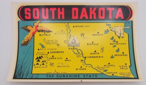South Dakota &quot;The Sunshine State&quot; Vintage Original Travel Water Transfer... - $19.60