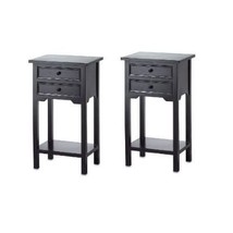 Set of 2 Nightstand Side Tables / End Table in Black Finish Pine Wood - $417.99