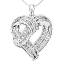 Elegant Diamond Openwork Ribbon Weave Heart Pendant in Sterling Silver - $292.00