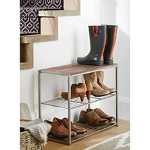Threshold Stackable 3-Tier Shoe Rack - NEW Natural Wood Silver Metal - £30.55 GBP