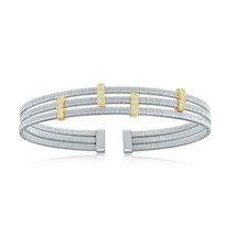 Bonded 14K Gold Plating Bar Shapes CZ Sterling Silver Triple Bangle Bracelet - £210.10 GBP