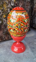 Easter Wooden egg with stand Decorate Gift Present Pysanky Pysanka Handmade 3,5&quot; - £9.49 GBP